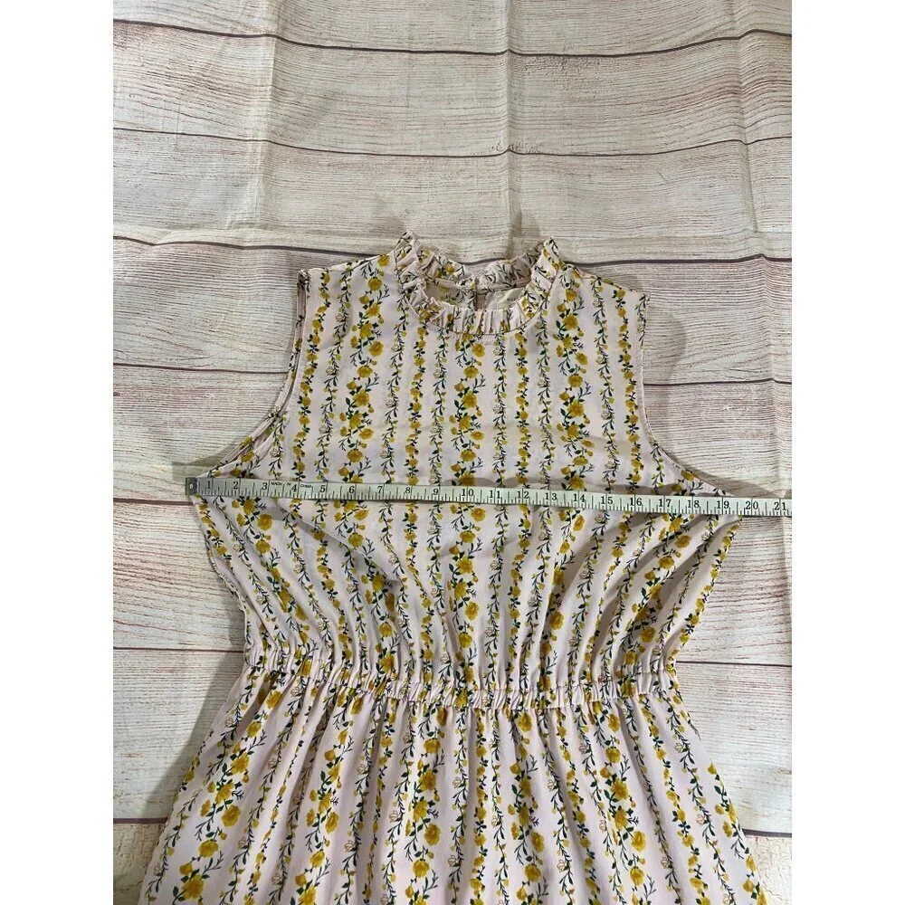 Melloday Women's Yellow Floral Teirred Midi Sleeveless Dress - Large - Picture 7 of 13